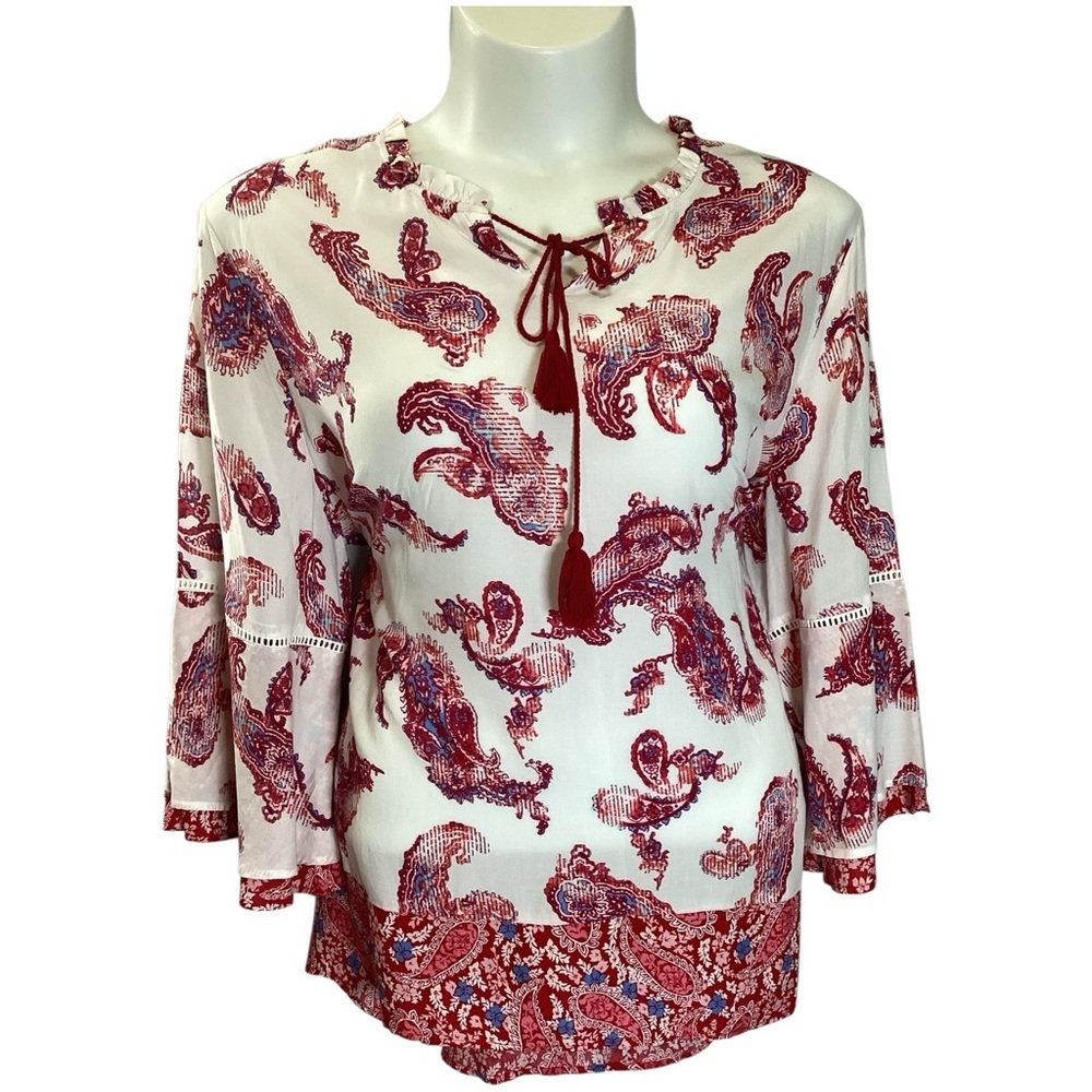 Plus Size, Cato Red and White Patterned Blouse, 3X - Picture 2 of 10